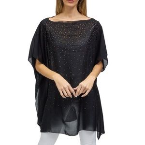 JUST JAMIE Galaxy Black, Gold & Silver See-Through Sheer Poncho - New With Tag